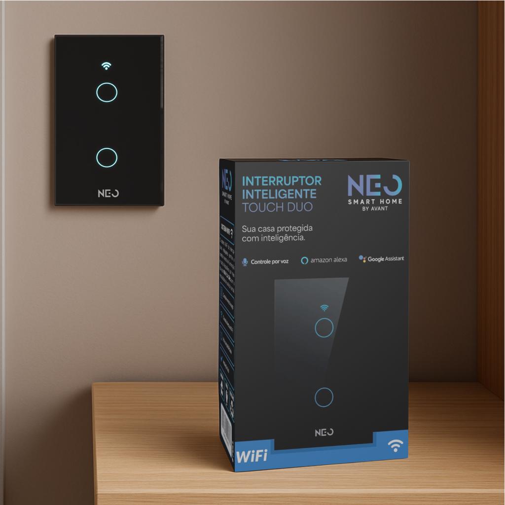 Interruptor Inteligente Wi-Fi Touch Neo 1 Botão Preto – Automação Residencial
